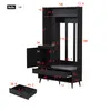 A black entryway storage unit with dimensions labeled. Produktbild-Vorschau