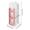 A white and pink rotating bookshelf for children, shaped like a house, with dimensions indicated. Podgląd zdjęcia produktu