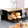 Boîte à pain spacieuse noire en bois et métal, ouverture Voir les images du produit 10