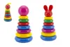 Two stacking ring toys, one with a ball on top and the other with a rabbit head. Podgląd zdjęcia produktu