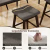 Close-up of a gray upholstered stool with a wooden frame, part of a set, with marketing text and feature callouts below. Náhľad obrázku produktu