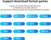 A graphic displaying various game format logos and text indicating support for downloading games in those formats. Produktbild-Vorschau