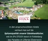 An aerial view of a resort nestled in a green valley, with text overlay promoting the resort and its quality. Produktbild-Vorschau