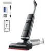 A cordless wet and dry vacuum cleaner with accessories and a smartphone interface shown. Produktbild-Vorschau
