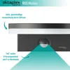 Close-up of an outdoor light fixture with a motion sensor, highlighting its features with text overlays. Produktbild-Vorschau