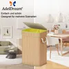 A split image showing a laundry basket in a living room setting on the left and a dining room setting on the right. Voir les images du produit
