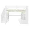 A white loft bed with stairs, a desk, and shelves, shown from the side against a white background. Produktbild-Vorschau