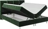 A green upholstered boxspring bed with the mattress lifted to reveal storage space underneath. Produktbild-Vorschau