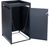 A dark gray, three-bin trash receptacle with an open door and a flat top. Produktbild-Vorschau