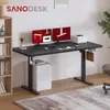 A modern home office setup featuring a standing desk with dual monitors, a filing cabinet, and a bookshelf. Náhled obrázku produktu