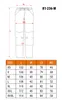 A diagram of pants with measurement labels and a size chart table. Produktbild-Vorschau