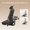 An ergonomic office chair with a cutaway view showing its internal mechanism, alongside diagrams illustrating different sitting postures. Produktbild-Vorschau
