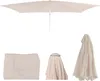 A rectangular umbrella is shown open at the top of the image, with three folded umbrella covers displayed below. Produktbild-Vorschau