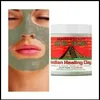 A split image showing a person with a green clay mask on their face and a jar of Aztec Secret Indian Healing Clay. Náhľad obrázku produktu