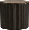 A cylindrical side table with a marble top and a fluted dark wood base, presented against a white background. Voir les images du produit