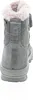 The back view of a gray winter boot with pink fur trim. Voir les images du produit