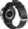 The back of a smartwatch with a black strap and silver accents. Produktbild-Vorschau