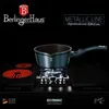 A Berlinger Haus steelpan is shown on a modern stovetop, with one burner glowing red and another showing blue flames. Produktbild-Vorschau