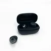 A pair of black wireless earbuds with their charging case, with one earbud detached and placed to the side. Produktbild-Vorschau