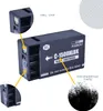 A close-up of a black ink cartridge with callouts highlighting its features and contents. Produktbild-Vorschau