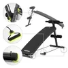 A black fitness bench with various attachments and close-up views of its features, highlighted with yellow glows. Anteprima dell’immagine prodotto