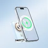 A smartphone case and a smartphone are shown floating against a light blue gradient background, suggesting a product demonstration or advertisement. Produktbild-Vorschau