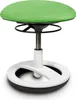 A studio shot of a green and white adjustable stool.