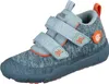 A single blue child's shoe with orange accents and two velcro straps. Voir les images du produit