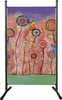 A decorative screen with a floral painting and butterflies, standing on a white background. Produktbild-Vorschau