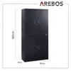 A black metal cabinet with two doors on the top and two doors on the bottom, with dimensions indicated. The AREBOS logo is at the top. Náhľad obrázku produktu