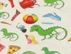 A collage of various illustrated cards, each featuring a different object or character. Podgląd zdjęcia produktu