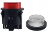 A red illuminated push button switch and a clear protective cover are shown against a white background. Produktbild-Vorschau
