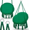 Two green hanging chairs are displayed against a white background, with close-ups of the hanging mechanisms. Podgląd zdjęcia produktu