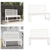 A collage of four images showing a white wooden garden bench from different angles and settings. Produktbild-Vorschau