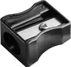 A close-up studio shot of a black pencil sharpener. Podgląd zdjęcia produktu