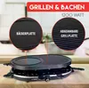 A marketing image showing a raclette grill with callouts for its features. Produktbild-Vorschau