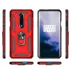 Multiple views of a red phone case with a ring holder, and a phone with a screen displaying 'NEVER SETTLE'. Produktbild-Vorschau