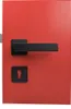 A red door with black door handles and a keyhole. Produktbild-Vorschau