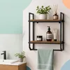 Relaxdays Wandplank, 2 planken, handdoekhouder, metaal & Productafbeelding-voorbeeld 3
