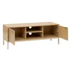 A light wood-effect TV cabinet with two open doors and internal shelving, shown against a white background. Produktbild-Vorschau