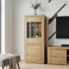 Highboard Eiche 60 cm Massivholz-Front Vitrine mit Glastür Produktbild-Vorschau 4