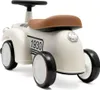 A white ride-on toy car with a brown seat and black wheels, displayed on a white background. Produktbild-Vorschau