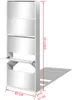 A white shoe cabinet with multiple mirrored doors and open compartments, shown with dimensions indicated. Náhľad obrázku produktu