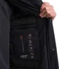 A close-up view of the inside of a dark blue jacket, showing a pocket with various icons and text. Produktbild-Vorschau