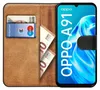 A book-style phone case for an OPPO A91, showing cards and currency inside. Produktbild-Vorschau