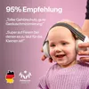 A baby wearing noise-canceling headphones, with text overlays and logos. Anteprima dell’immagine prodotto