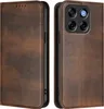 Two views of a brown leather flip phone case for a ZTE Blade V70. Produktbild-Vorschau