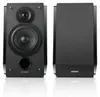 A pair of black Edifier R1850DB active bookshelf speakers are shown against a white background. The left speaker is shown from the front, displaying its woofer, tweeter, and bass reflex port. The right speaker is shown from the side. Produktbild-Vorschau