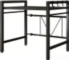 A black metal microwave stand with adjustable telescopic legs and hooks on top. Náhľad obrázku produktu