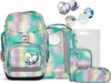 A set of school supplies including a backpack, pencil case, and other accessories, all featuring a colorful unicorn and bubble design. Podgląd zdjęcia produktu